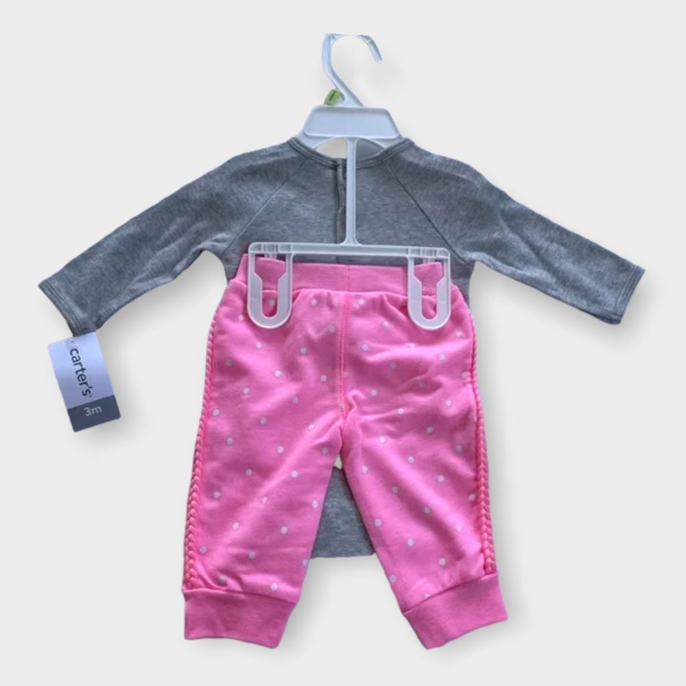 BNWT Carter's 2 Piece Polka Dot with Kitty Long Sleeve Set, 3 Months - Picture 2 of 3